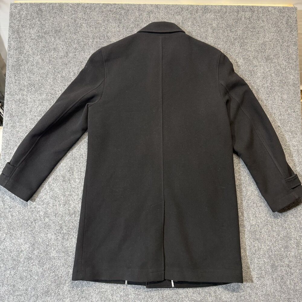Theory Mens XL Black Wool Blend Overcoat Car Coat Jacket Hidden Zip Minimalist - Picture 7 of 9